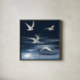 Seagulls Over the Blue Sea by Danhui Nai. Shown in a sleek black glass frame for a contemporary gallery look. Available as an archival giclee rolled canvas, fine art paper, or poster print. SKU 102555a.