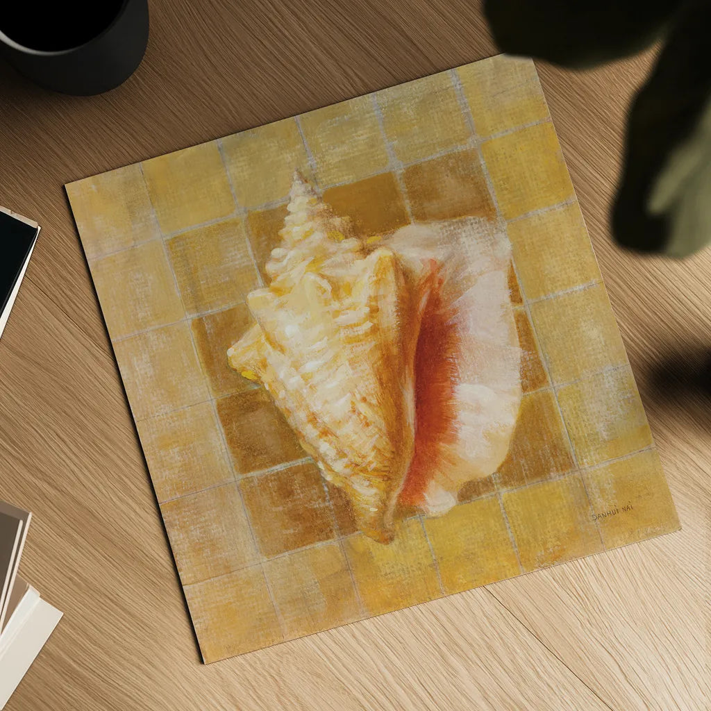 Seashell IV by Danhui Nai. Shown as a detailed flat fine art print, highlighting archival giclee quality. Available as an archival giclee rolled canvas, fine art paper, or poster print. SKU 5426a.