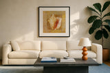 Seashell IV by Danhui Nai. Displayed in a glass frame with matte in a clean modern living room. Available as an archival giclee rolled canvas, fine art paper, or poster print. SKU 5426a.