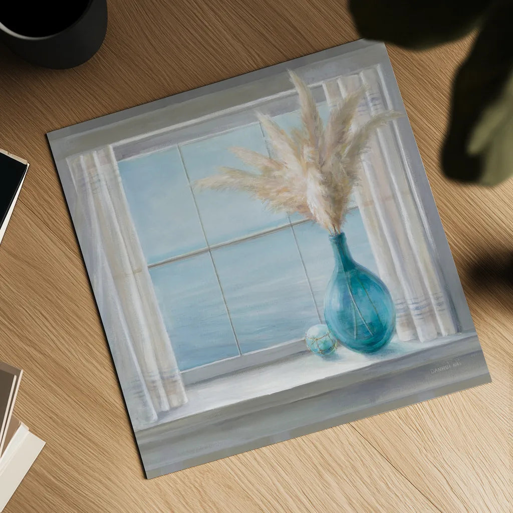 Seaside Cottage View by Danhui Nai. Shown as a detailed flat fine art print, highlighting archival giclee quality. Available as an archival giclee rolled canvas, fine art paper, or poster print. SKU 72767a.