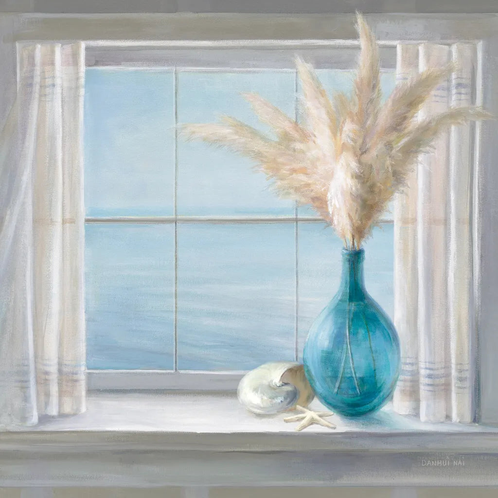 Seaside Cottage View Shell by Danhui Nai. SKU 73068a. Archival Giclee Fine art print for wall decor.
