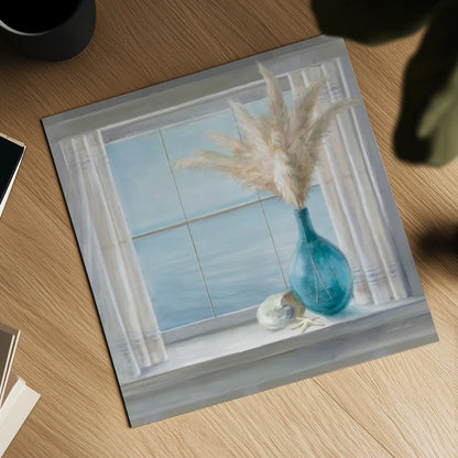 Seaside Cottage View Shell by Danhui Nai. Shown as a detailed flat fine art print, highlighting archival giclee quality. Available as an archival giclee rolled canvas, fine art paper, or poster print. SKU 73068a.