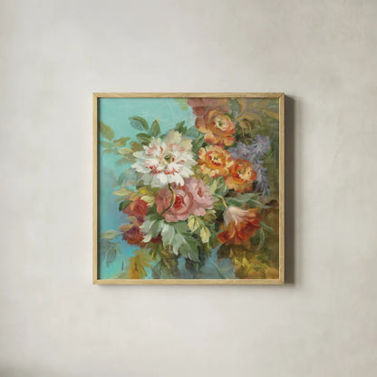 Seaside Garden I by Danhui Nai. Shown in a natural wood glass frame for a timeless modern aesthetic. Available as an archival giclee rolled canvas, fine art paper, or poster print. SKU 6001a.