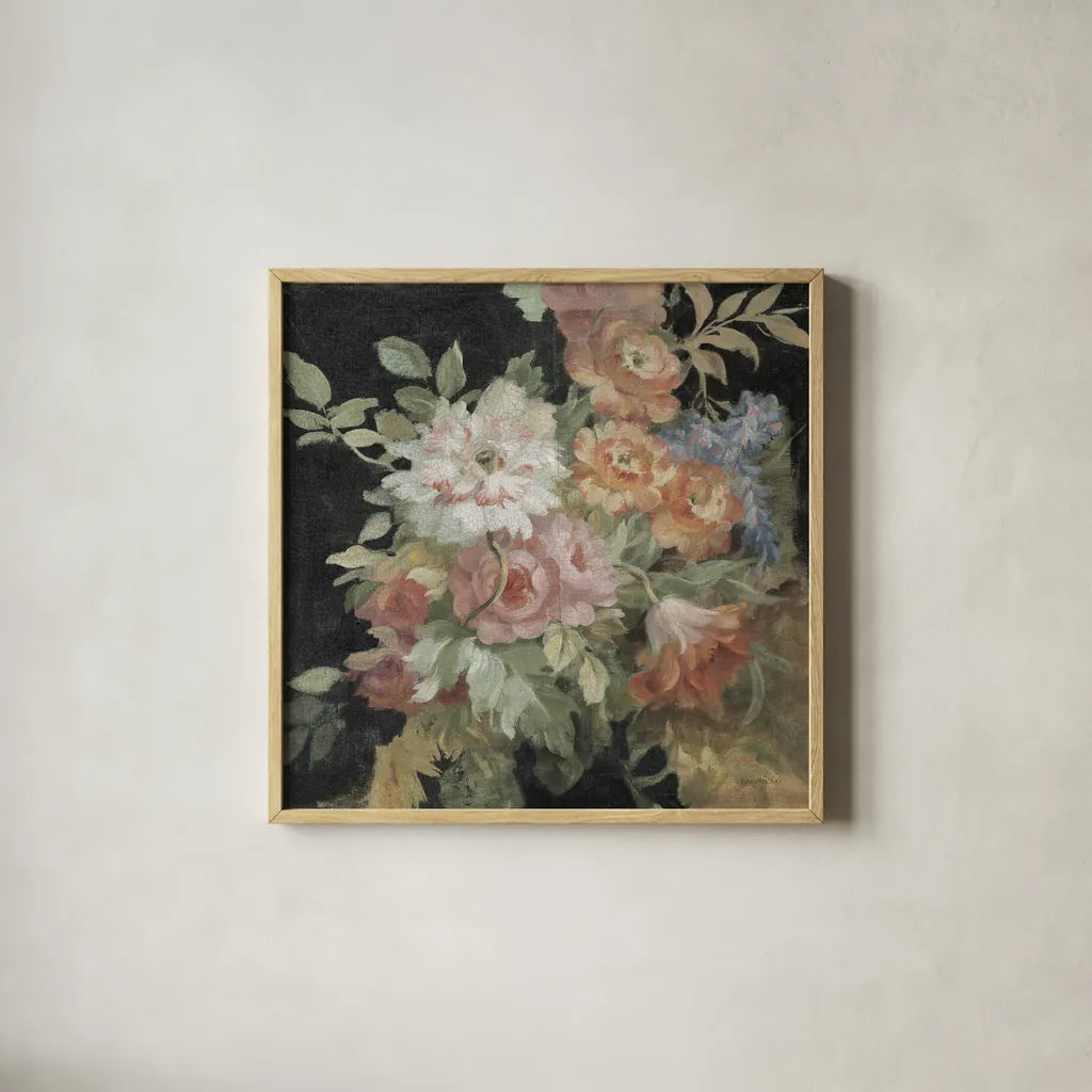 Seaside Garden I Black by Danhui Nai. Shown in a natural wood glass frame for a timeless modern aesthetic. Available as an archival giclee rolled canvas, fine art paper, or poster print. SKU 17695a.