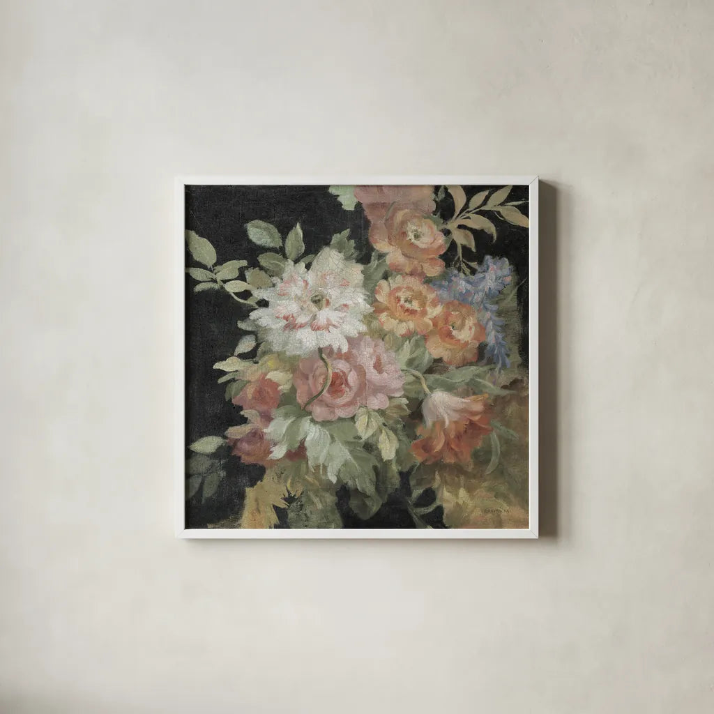 Seaside Garden I Black by Danhui Nai. Shown in a crisp white glass frame for a clean and minimalist style. Available as an archival giclee rolled canvas, fine art paper, or poster print. SKU 17695a.