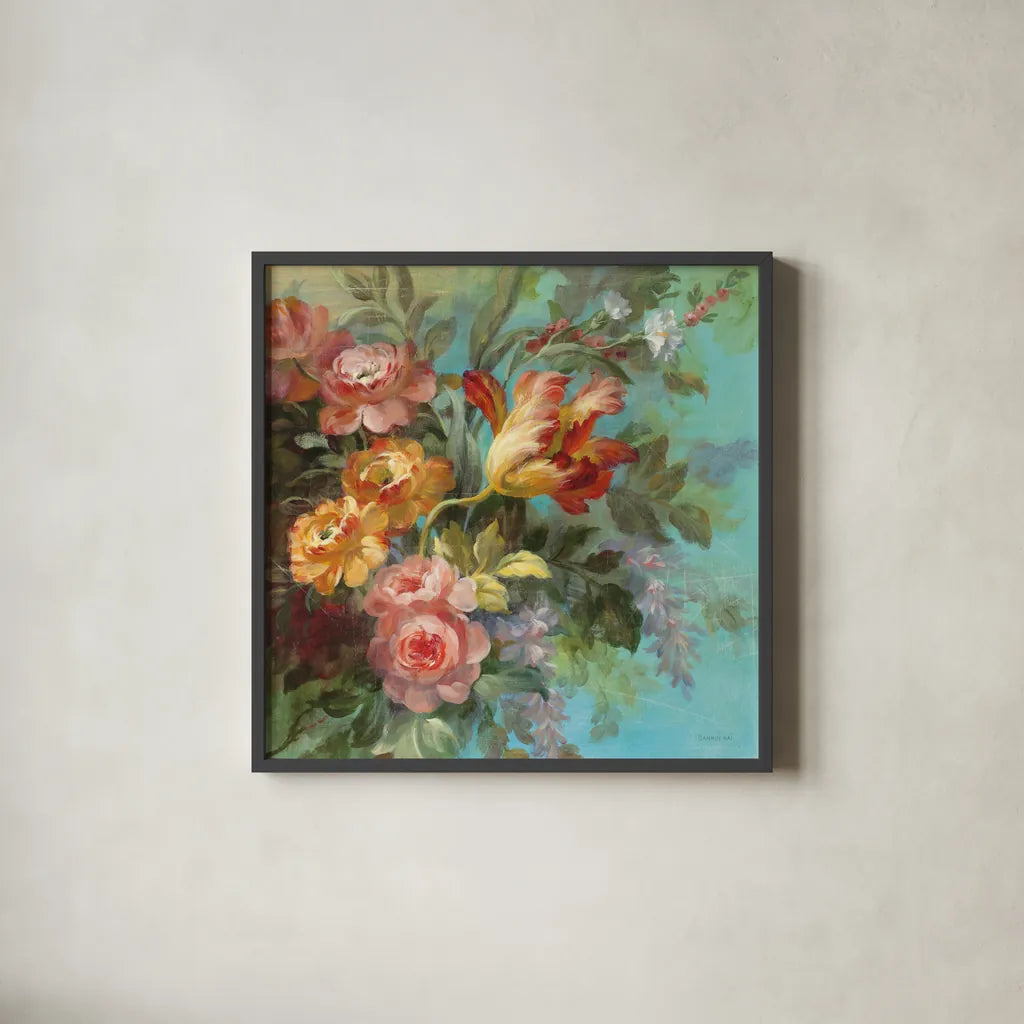 Seaside Garden II by Danhui Nai. Shown in a sleek black glass frame for a contemporary gallery look. Available as an archival giclee rolled canvas, fine art paper, or poster print. SKU 6002a.