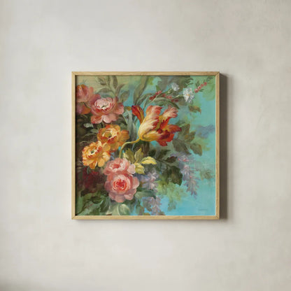 Seaside Garden II by Danhui Nai. Shown in a natural wood glass frame for a timeless modern aesthetic. Available as an archival giclee rolled canvas, fine art paper, or poster print. SKU 6002a.