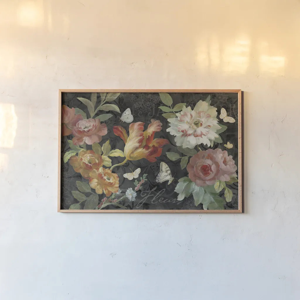 Seaside Garden III Black by Danhui Nai. shown as a paper print in a natural frame. Available as a archival giclee rolled canvas, fine art paper, or poster print. SKU 93166i.