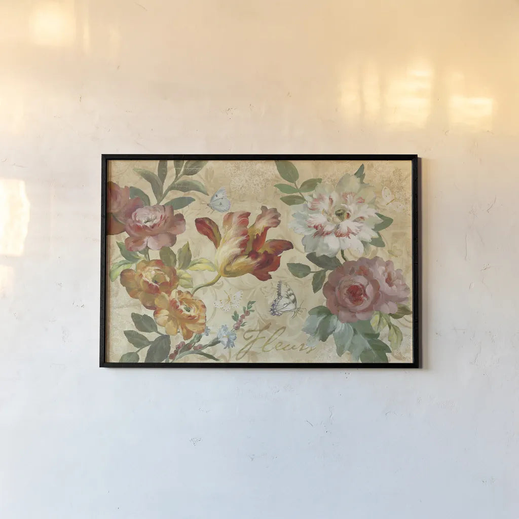 Seaside Garden III Ivory by Danhui Nai. shown as a paper print in a black flame. Available as a archival giclee rolled canvas, fine art paper, or poster print. SKU 93167i.