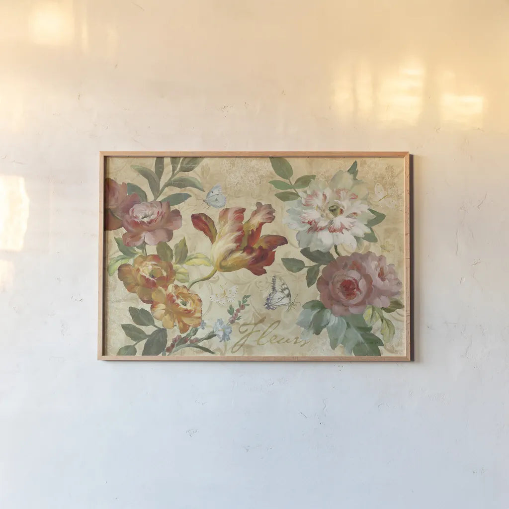 Seaside Garden III Ivory by Danhui Nai. shown as a paper print in a natural frame. Available as a archival giclee rolled canvas, fine art paper, or poster print. SKU 93167i.