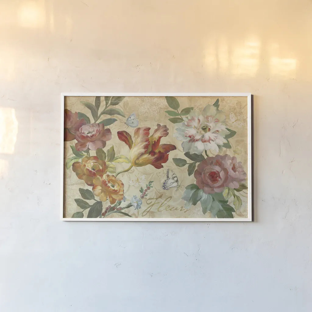 Seaside Garden III Ivory by Danhui Nai. shown as a paper print in a white frame. Available as a archival giclee rolled canvas, fine art paper, or poster print. SKU 93167i.