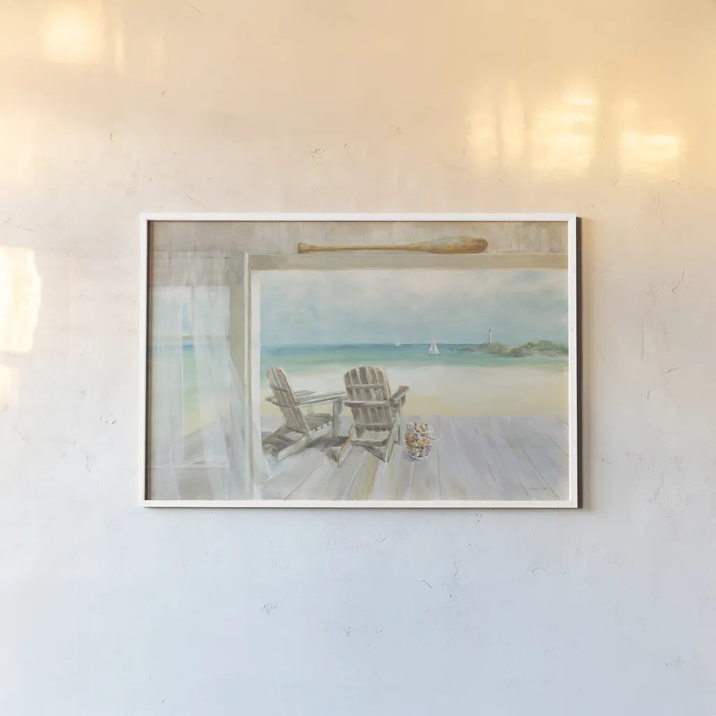Seaside Morning by Danhui Nai. shown as a paper print in a white frame. Available as a archival giclee rolled canvas, fine art paper, or poster print. SKU 22658i.