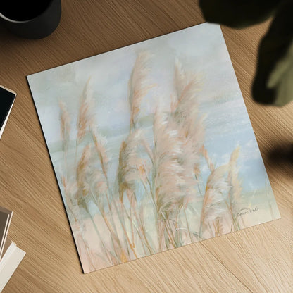 Seaside Pampas Grass Light Crop by Danhui Nai. Shown as a detailed flat fine art print, highlighting archival giclee quality. Available as an archival giclee rolled canvas, fine art paper, or poster print. SKU 75031a.