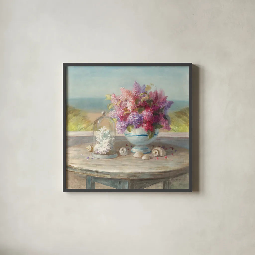 Seaside Spring by Danhui Nai. Shown in a sleek black glass frame for a contemporary gallery look. Available as an archival giclee rolled canvas, fine art paper, or poster print. SKU 11770a.
