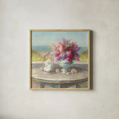 Seaside Spring by Danhui Nai. Shown in a natural wood glass frame for a timeless modern aesthetic. Available as an archival giclee rolled canvas, fine art paper, or poster print. SKU 11770a.