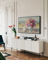 Seaside Spring Crop by Danhui Nai. shown as a framed stretched canvas in a living room above a console. Available as a archival giclee rolled canvas, fine art paper, or poster print. SKU 91292i.