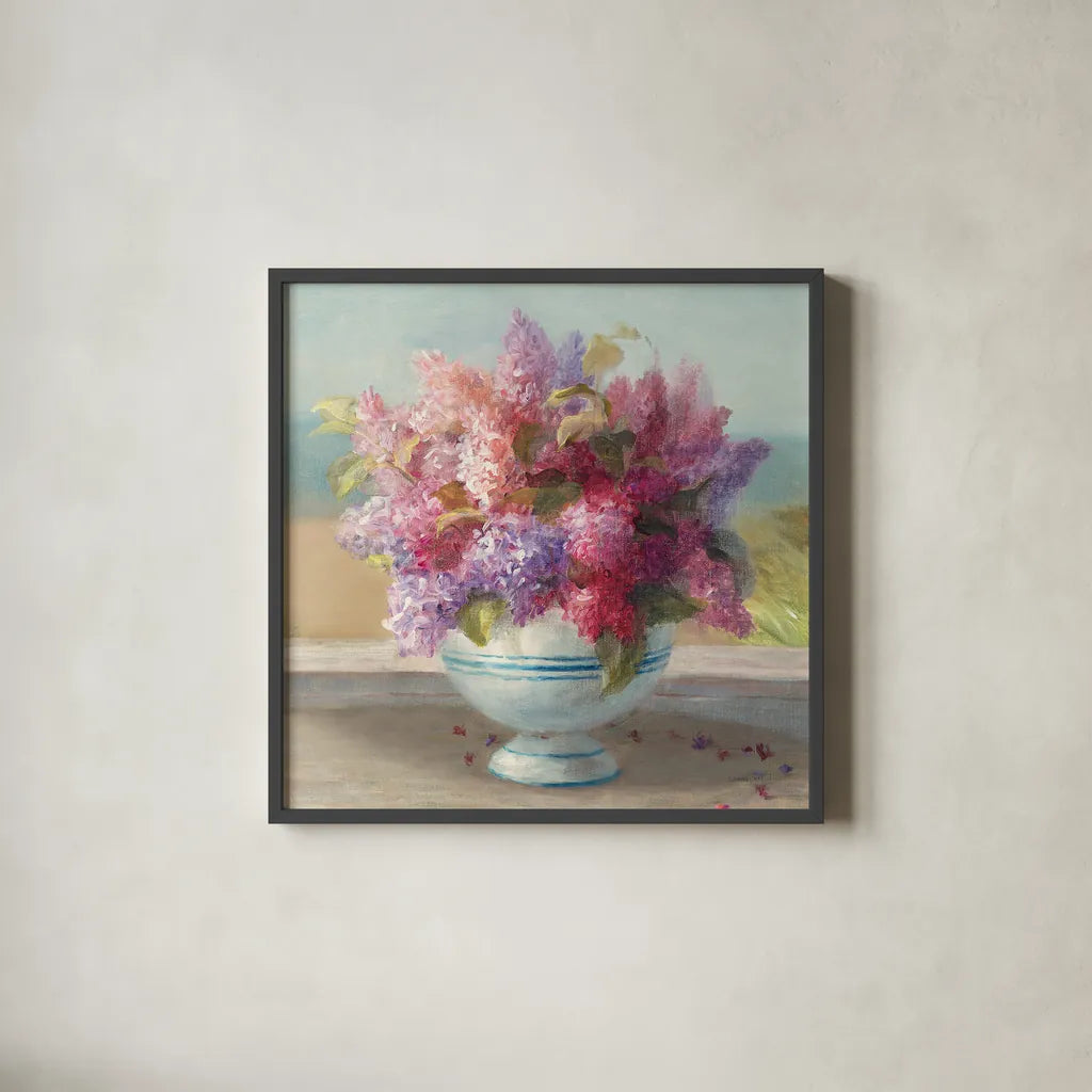 Seaside Spring Crop II by Danhui Nai. Shown in a sleek black glass frame for a contemporary gallery look. Available as an archival giclee rolled canvas, fine art paper, or poster print. SKU 30770a.
