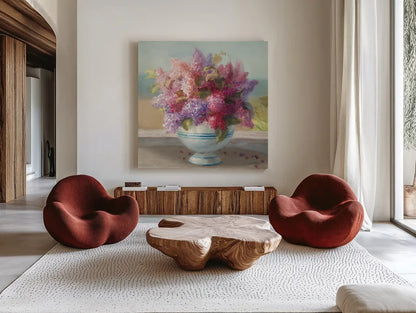 Seaside Spring Crop II by Danhui Nai. Shown as extra-large giant wall art in a modern living room. Available as an archival giclee rolled canvas, fine art paper, or poster print. SKU 30770a.