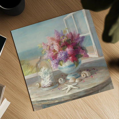 Seaside Spring Window by Danhui Nai. Shown as a detailed flat fine art print, highlighting archival giclee quality. Available as an archival giclee rolled canvas, fine art paper, or poster print. SKU 93406a.