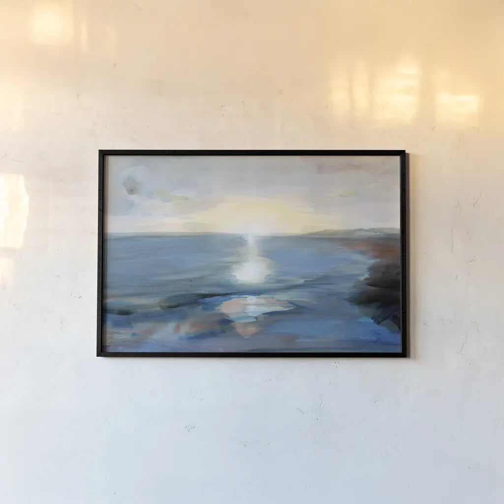 Seaside Sunrise by Danhui Nai. shown as a paper print in a black flame. Available as a archival giclee rolled canvas, fine art paper, or poster print. SKU 90195i.