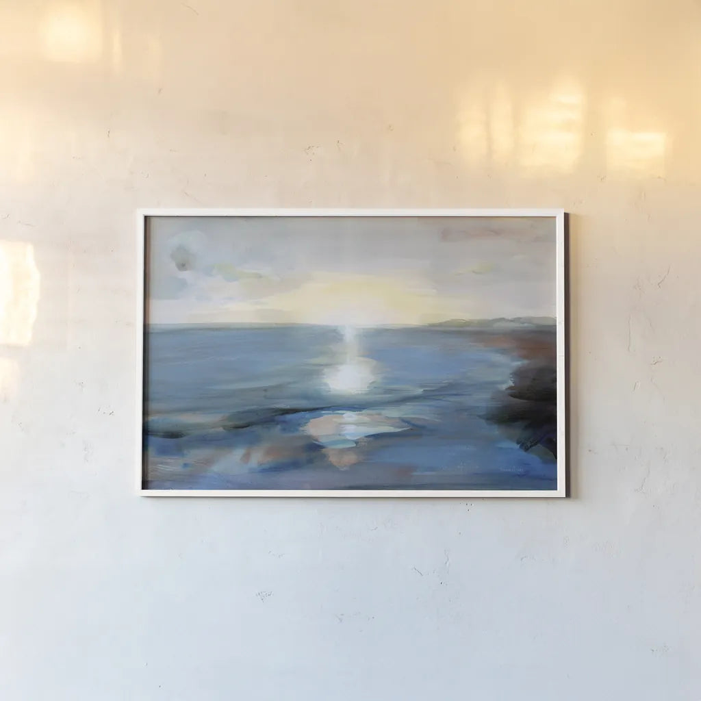Seaside Sunrise by Danhui Nai. shown as a paper print in a white frame. Available as a archival giclee rolled canvas, fine art paper, or poster print. SKU 90195i.
