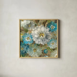 Secret Garden I Cream by Danhui Nai. Shown in a natural wood glass frame for a timeless modern aesthetic. Available as an archival giclee rolled canvas, fine art paper, or poster print. SKU 18000a.