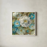 Secret Garden I Cream by Danhui Nai. Shown in a crisp white glass frame for a clean and minimalist style. Available as an archival giclee rolled canvas, fine art paper, or poster print. SKU 18000a.