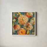 Secret Garden II Cream by Danhui Nai. Shown in a crisp white glass frame for a clean and minimalist style. Available as an archival giclee rolled canvas, fine art paper, or poster print. SKU 18001a.