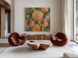 Secret Garden II Cream by Danhui Nai. Shown as extra-large giant wall art in a modern living room. Available as an archival giclee rolled canvas, fine art paper, or poster print. SKU 18001a.