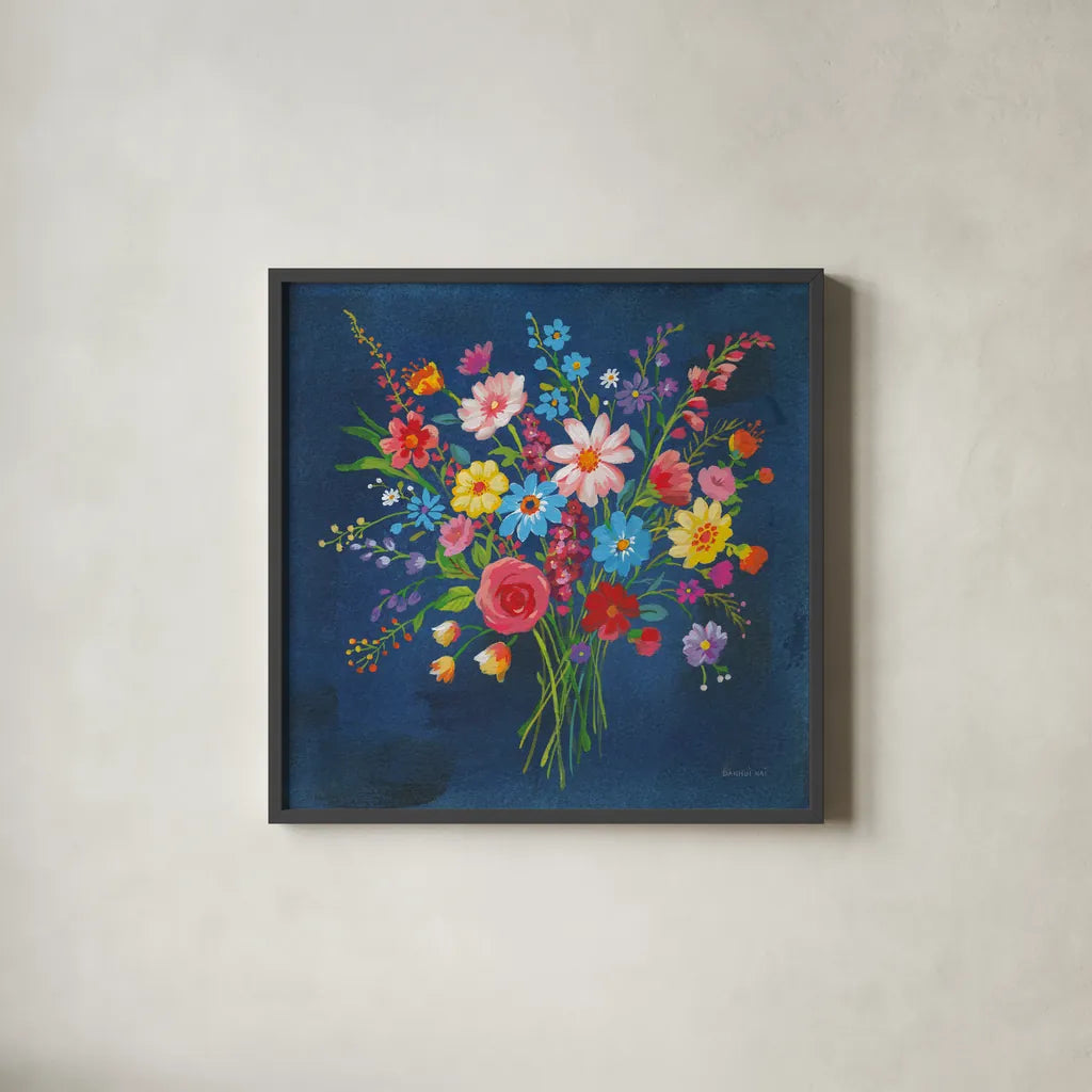 Selection of Wildflowers by Danhui Nai. Shown in a sleek black glass frame for a contemporary gallery look. Available as an archival giclee rolled canvas, fine art paper, or poster print. SKU 67708a.