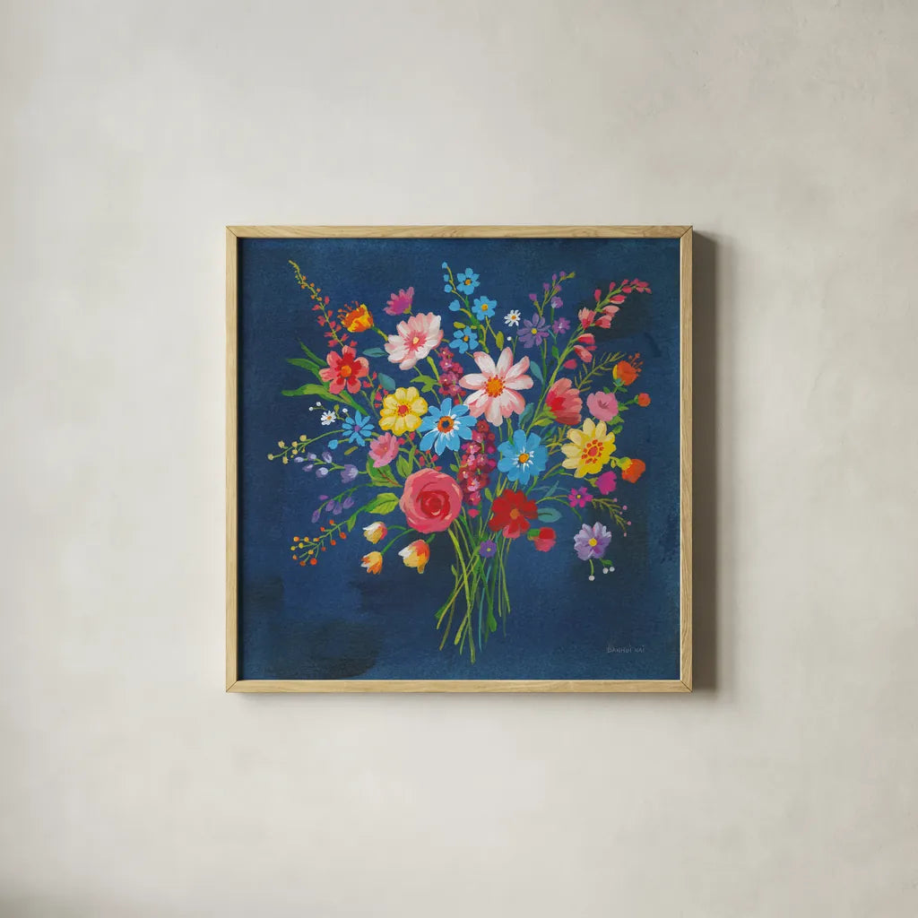 Selection of Wildflowers by Danhui Nai. Shown in a natural wood glass frame for a timeless modern aesthetic. Available as an archival giclee rolled canvas, fine art paper, or poster print. SKU 67708a.