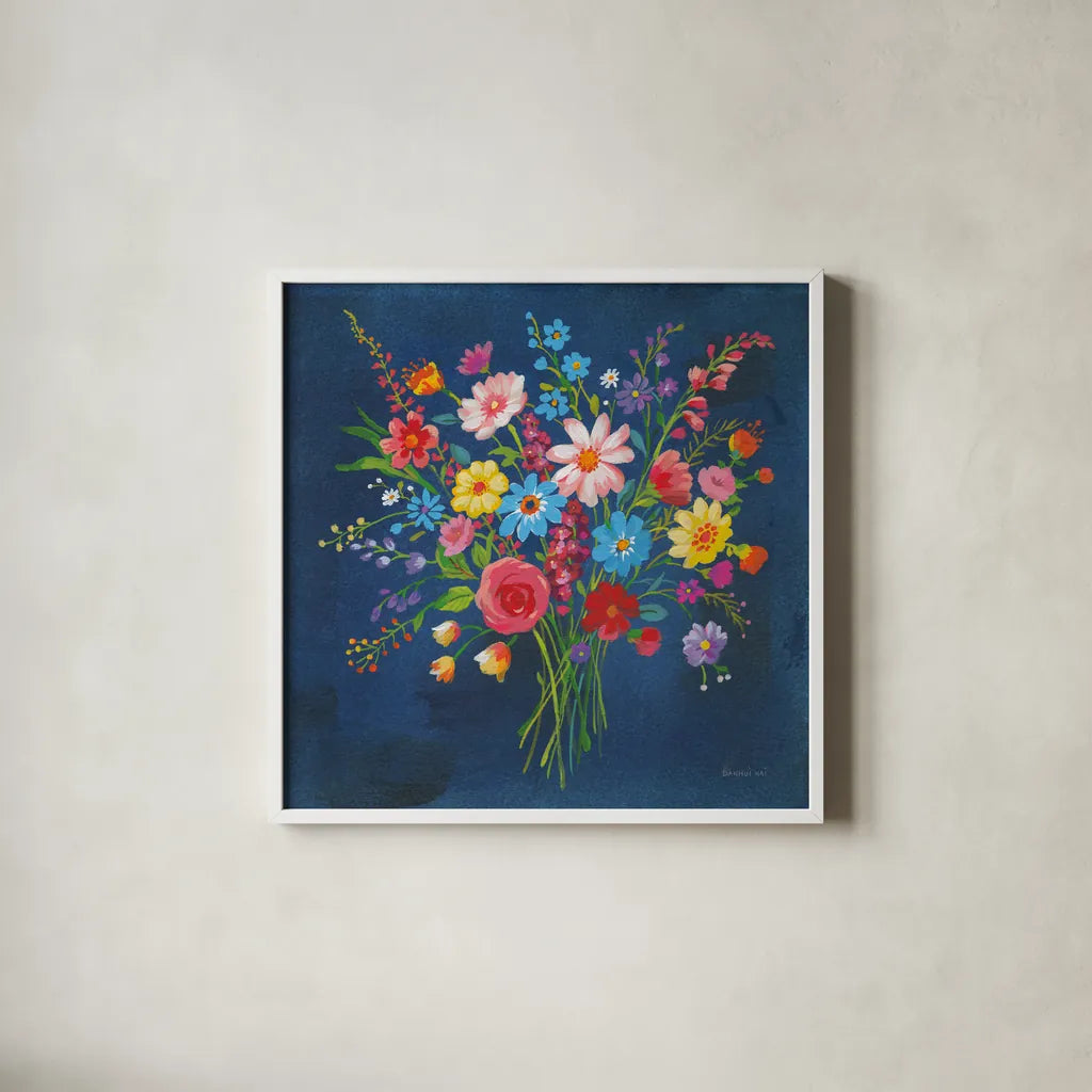Selection of Wildflowers by Danhui Nai. Shown in a crisp white glass frame for a clean and minimalist style. Available as an archival giclee rolled canvas, fine art paper, or poster print. SKU 67708a.