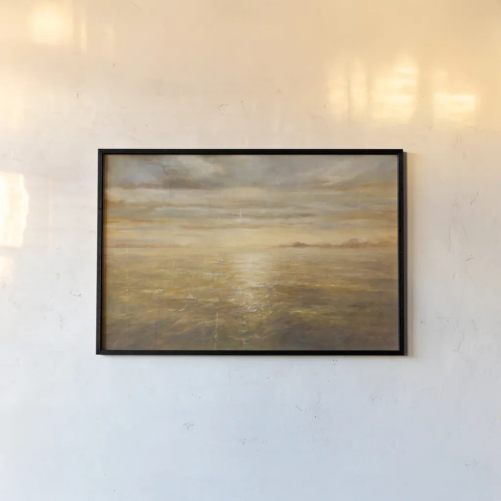 Serene Sea I Gold by Danhui Nai. shown as a paper print in a black flame. Available as a archival giclee rolled canvas, fine art paper, or poster print. SKU 93186i.