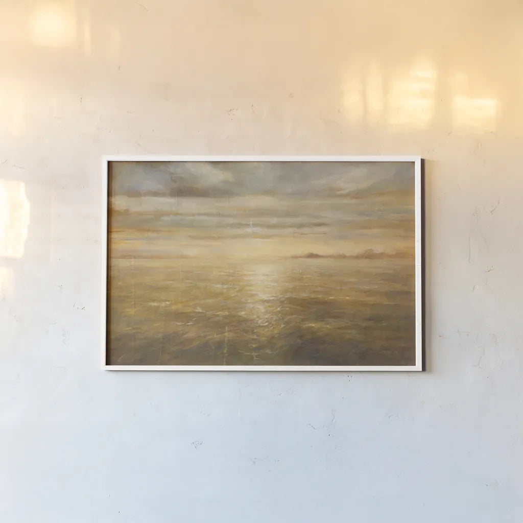 Serene Sea I Gold by Danhui Nai. shown as a paper print in a white frame. Available as a archival giclee rolled canvas, fine art paper, or poster print. SKU 93186i.