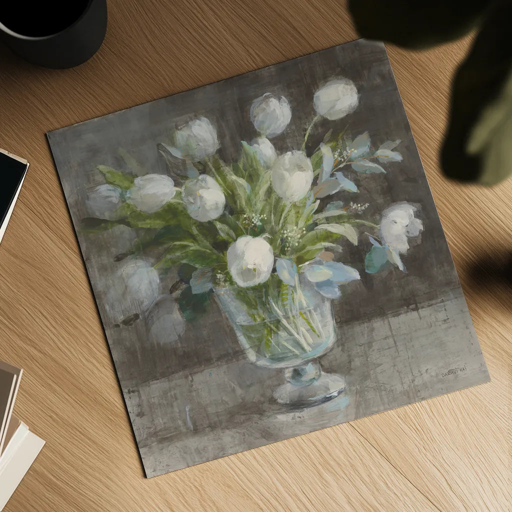Serene Tulips by Danhui Nai. Shown as a detailed flat fine art print, highlighting archival giclee quality. Available as an archival giclee rolled canvas, fine art paper, or poster print. SKU 81903a.