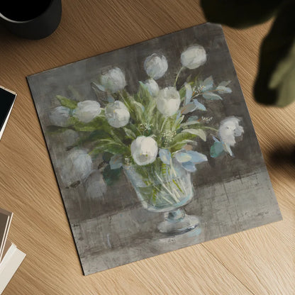 Serene Tulips by Danhui Nai. Shown as a detailed flat fine art print, highlighting archival giclee quality. Available as an archival giclee rolled canvas, fine art paper, or poster print. SKU 81903a.