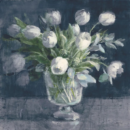 Serene Tulips Navy by Danhui Nai. SKU 83759a. Archival Giclee Fine art print for wall decor.
