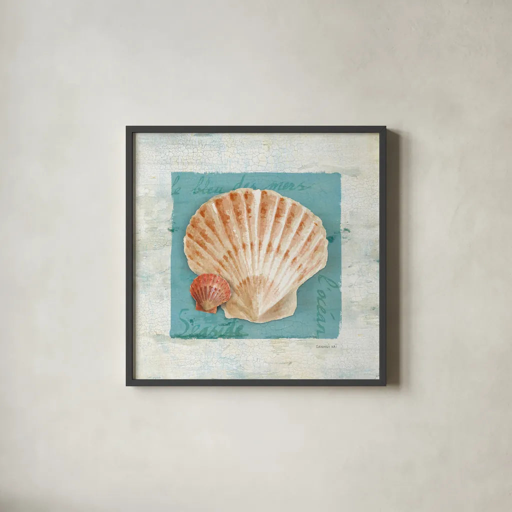 Shades of Blue I by Danhui Nai. Shown in a sleek black glass frame for a contemporary gallery look. Available as an archival giclee rolled canvas, fine art paper, or poster print. SKU 4940a.