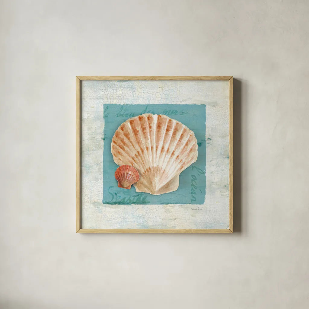 Shades of Blue I by Danhui Nai. Shown in a natural wood glass frame for a timeless modern aesthetic. Available as an archival giclee rolled canvas, fine art paper, or poster print. SKU 4940a.