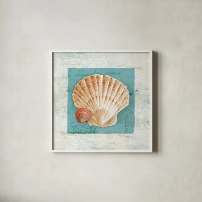 Shades of Blue I by Danhui Nai. Shown in a crisp white glass frame for a clean and minimalist style. Available as an archival giclee rolled canvas, fine art paper, or poster print. SKU 4940a.