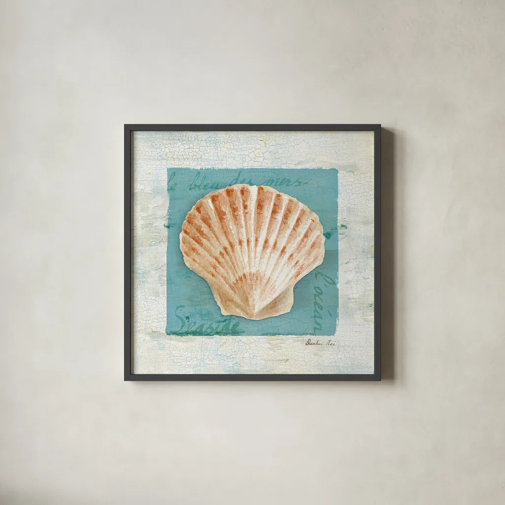 Shades of Blue I v2 by Danhui Nai. Shown in a sleek black glass frame for a contemporary gallery look. Available as an archival giclee rolled canvas, fine art paper, or poster print. SKU 33912a.