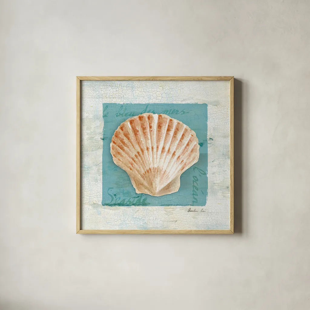 Shades of Blue I v2 by Danhui Nai. Shown in a natural wood glass frame for a timeless modern aesthetic. Available as an archival giclee rolled canvas, fine art paper, or poster print. SKU 33912a.