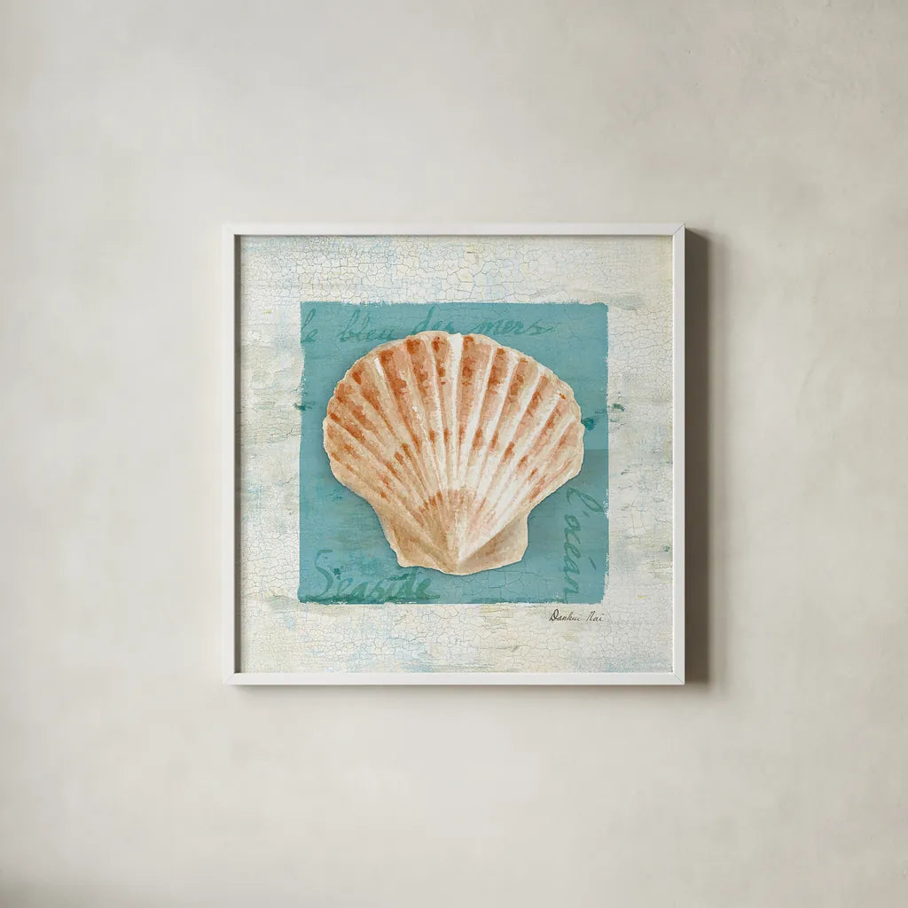 Shades of Blue I v2 by Danhui Nai. Shown in a crisp white glass frame for a clean and minimalist style. Available as an archival giclee rolled canvas, fine art paper, or poster print. SKU 33912a.