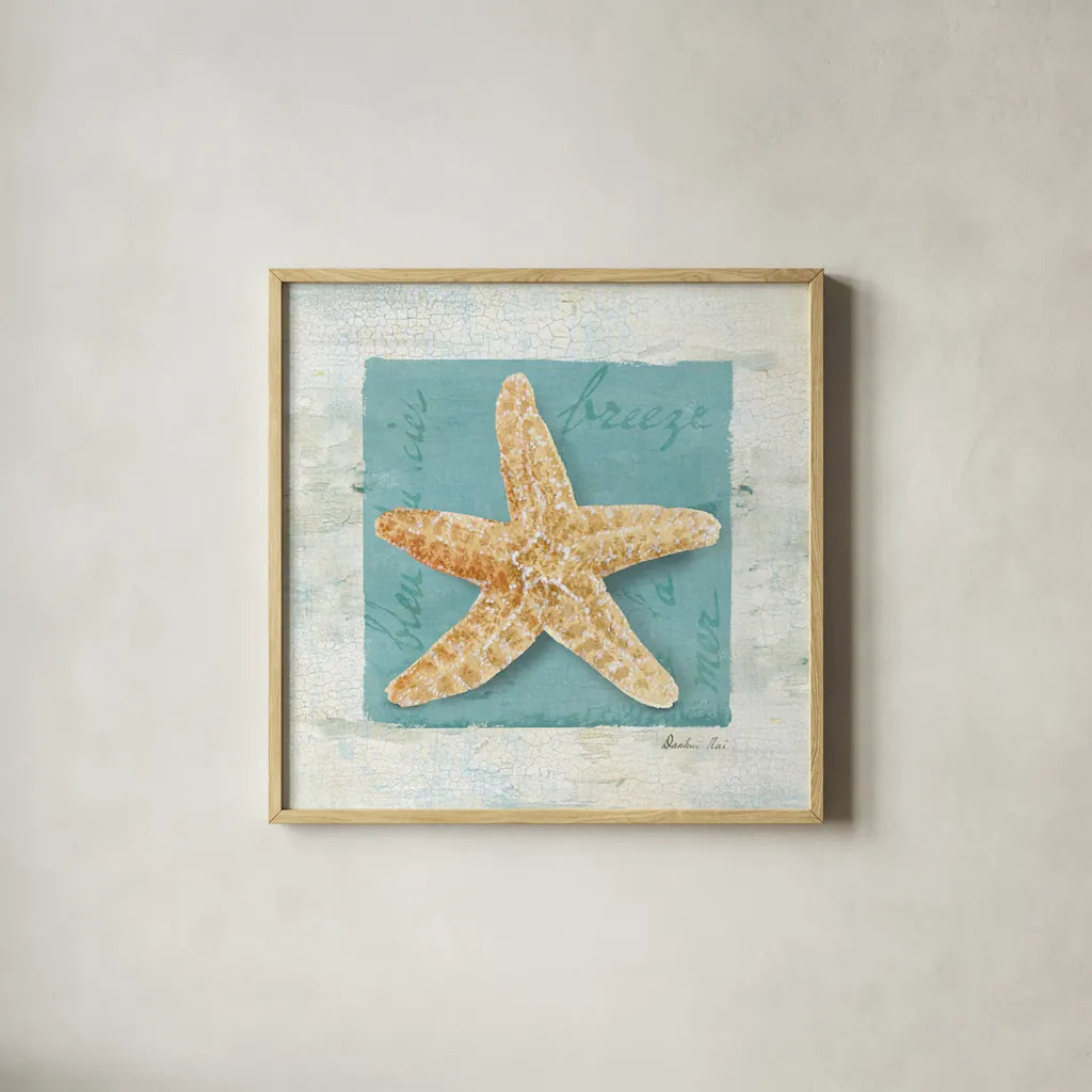 Shades of Blue II by Danhui Nai. Shown in a natural wood glass frame for a timeless modern aesthetic. Available as an archival giclee rolled canvas, fine art paper, or poster print. SKU 4941a.