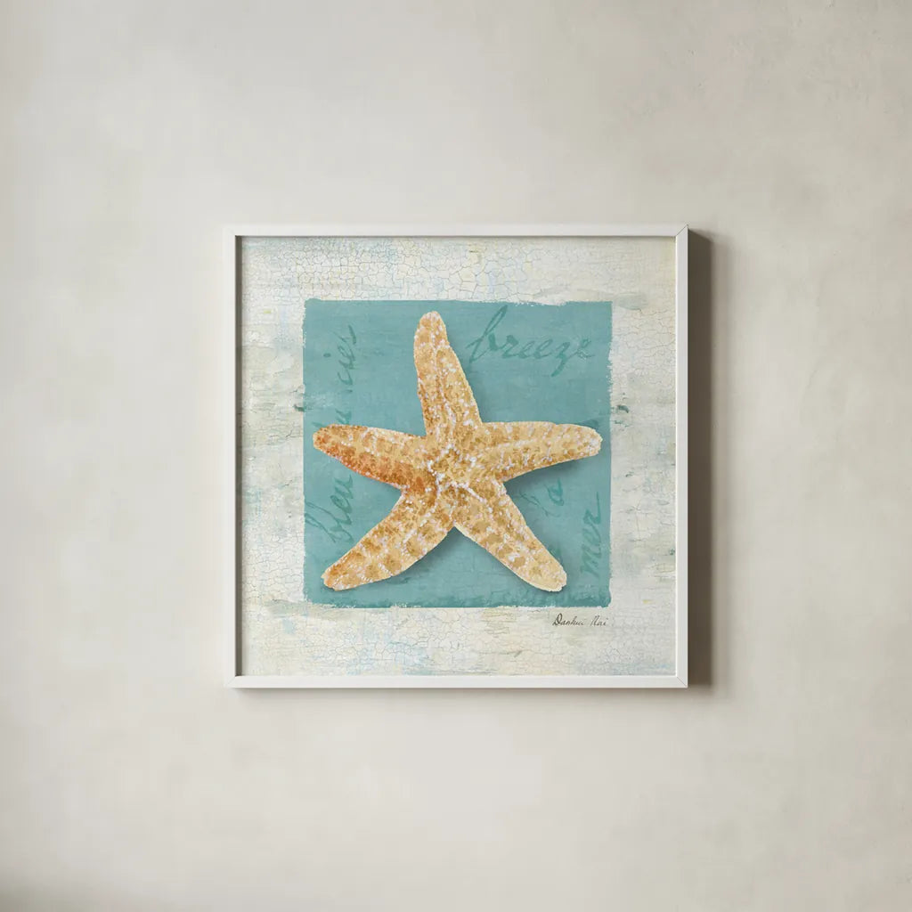 Shades of Blue II by Danhui Nai. Shown in a crisp white glass frame for a clean and minimalist style. Available as an archival giclee rolled canvas, fine art paper, or poster print. SKU 4941a.