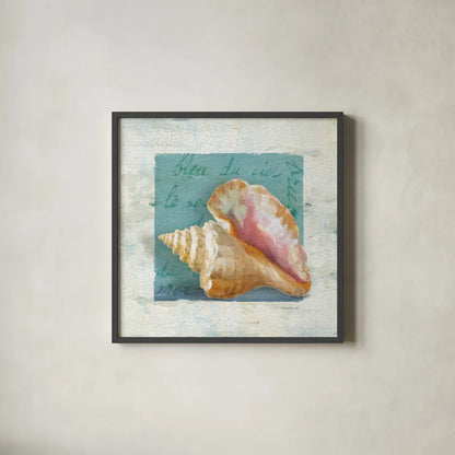 Shades of Blue IV by Danhui Nai. Shown in a sleek black glass frame for a contemporary gallery look. Available as an archival giclee rolled canvas, fine art paper, or poster print. SKU 4943a.