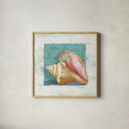 Shades of Blue IV by Danhui Nai. Shown in a natural wood glass frame for a timeless modern aesthetic. Available as an archival giclee rolled canvas, fine art paper, or poster print. SKU 4943a.