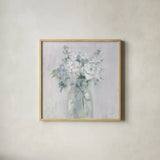 Shades of White Bouquet by Danhui Nai. Shown in a natural wood glass frame for a timeless modern aesthetic. Available as an archival giclee rolled canvas, fine art paper, or poster print. SKU 83490a.