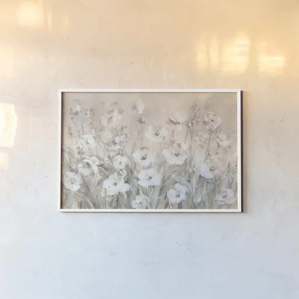Shades of White Summer by Danhui Nai. shown as a paper print in a white frame. Available as a archival giclee rolled canvas, fine art paper, or poster print. SKU 83491i.
