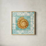Shell Tiles I by Danhui Nai. Shown in a natural wood glass frame for a timeless modern aesthetic. Available as an archival giclee rolled canvas, fine art paper, or poster print. SKU 13348a.